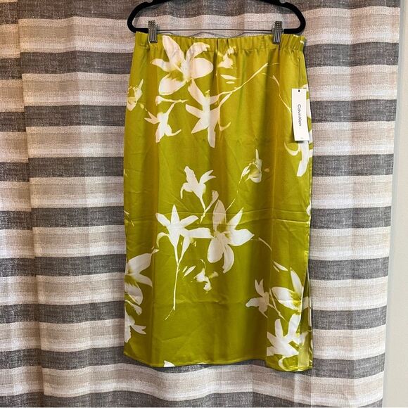 Calvin Klein Green Floral‎ Print Skirt Size Medium - Picture 1 of 8
